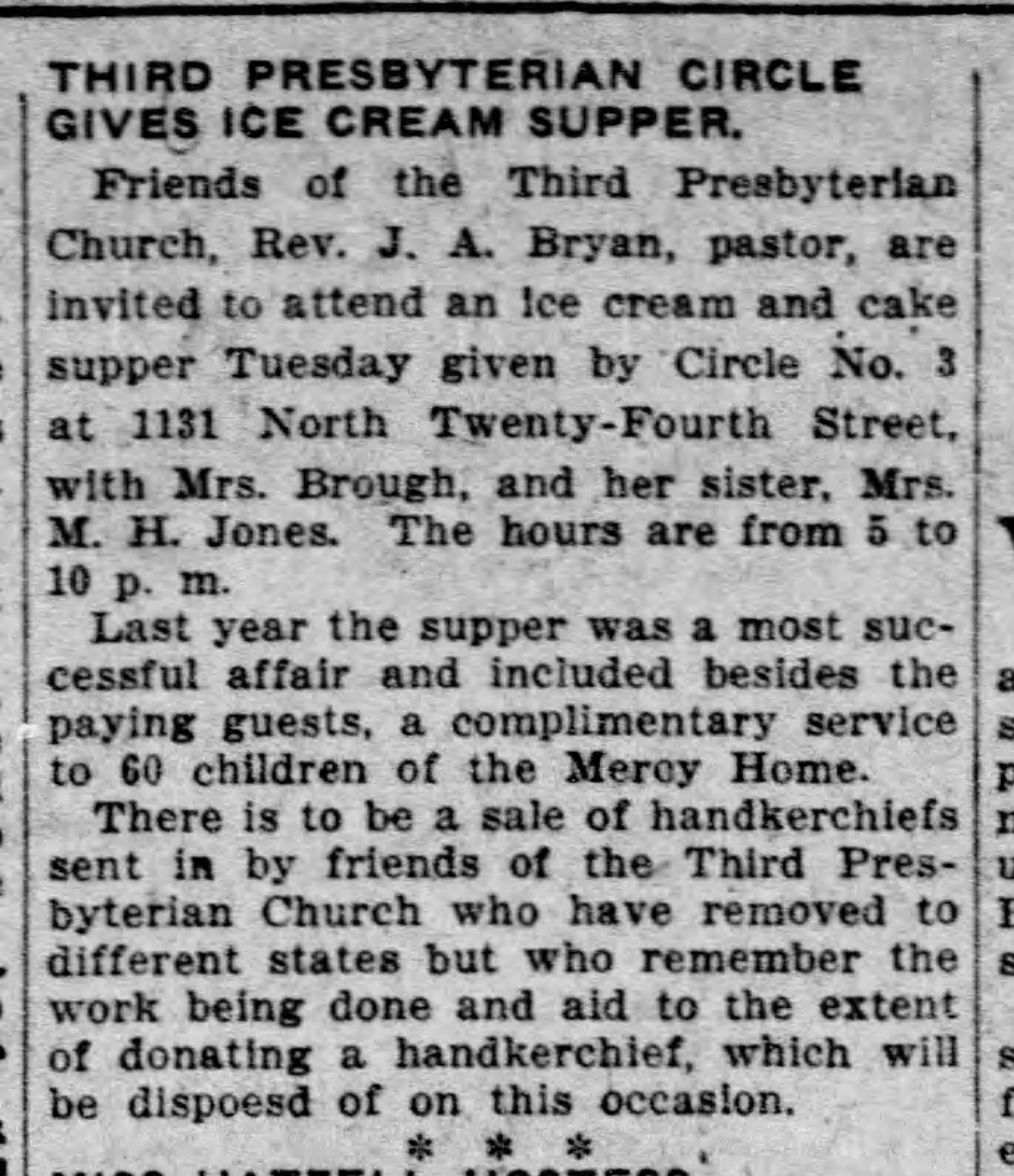Third Presbyterian Circle Gives Ice Cream Social